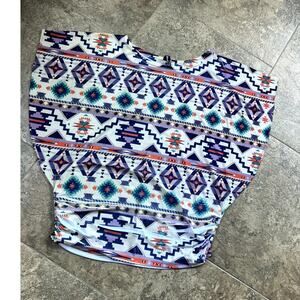 Superline Aztec Print Multicolor Shirred Elastic Waist Tunic, Women's size L